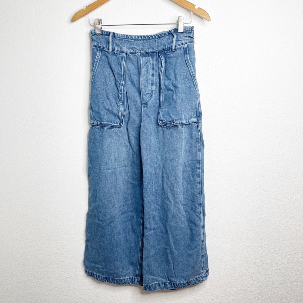 YFB Young Fabulous & Broke Blue Denim Wide Leg Culotte Pants Paperbag Waist M